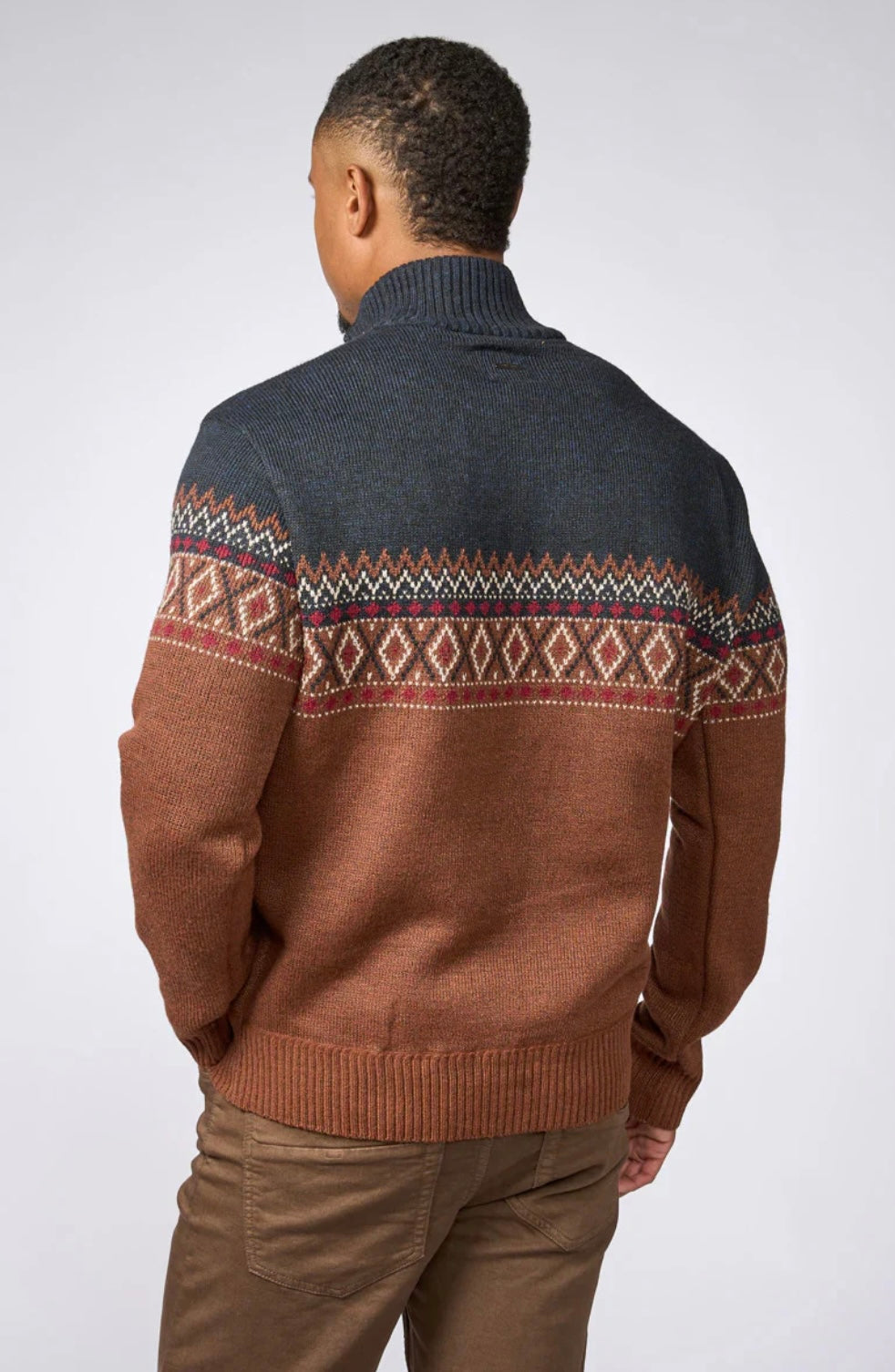 POINT ZERO MEN'S TEXTURED CHEST JACQUARD KNIT WITH INSIDE POLAR RUST