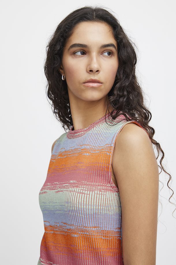 ICHI ODELA TOP IN MULTI COLOUR FADING STRIPE