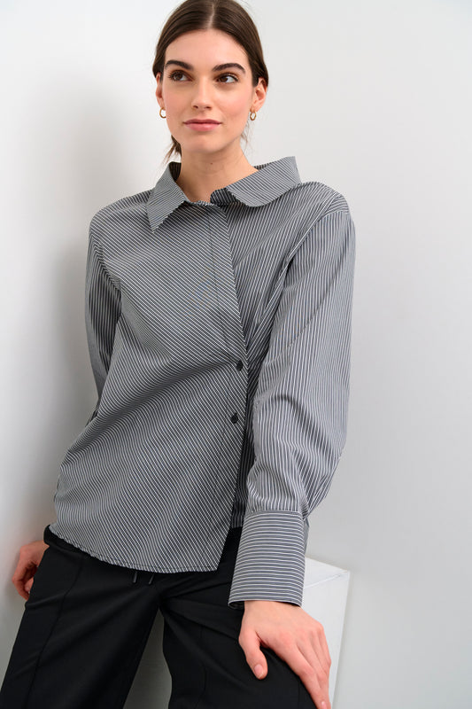 CULTURE JINK GREY STRIPE ASYMMETRIC SHIRT