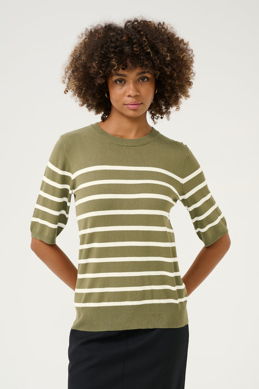 CULTURE ANNEMETTE SHORT SLEEVE PULLOVER IN DUSKY GREEN STRIPE
