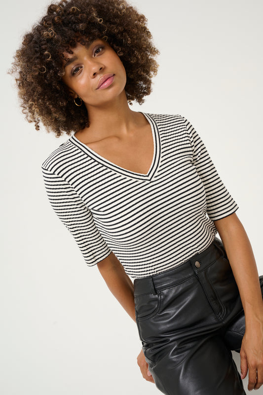 CULTURE TEA DOLLY SHORT SLEEVE T-SHIRT IN SPRING GARDENIA AND BLACK STRIPE