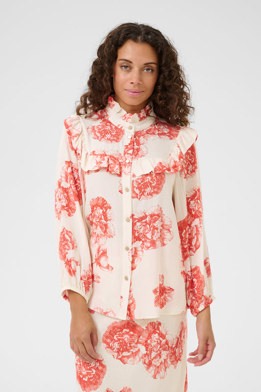 CULTURE ALEXA SHIRT IN OFFWHITE/RED FLOW