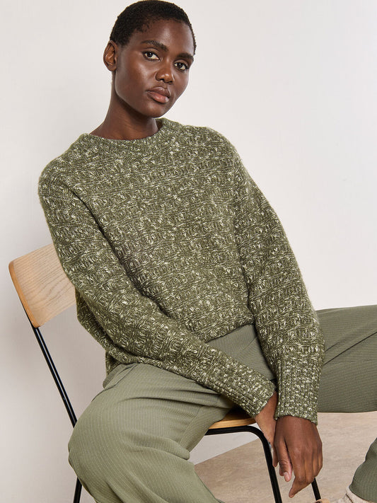 APRICOT FLECKED KNIT CHUNKY SWEATER IN KHAKI