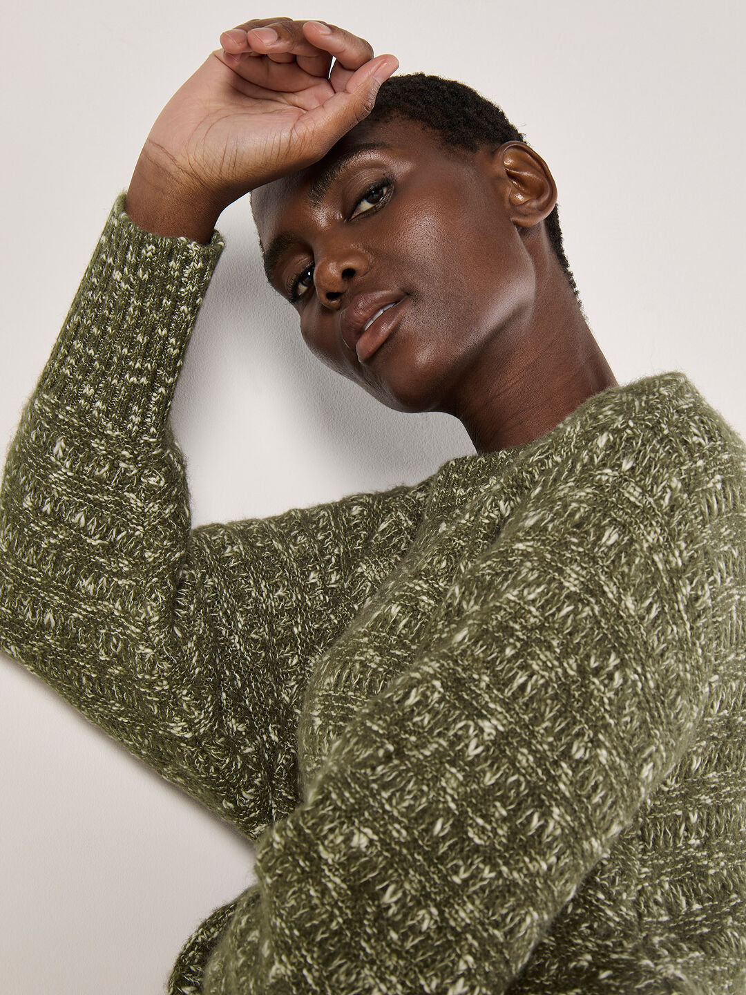 APRICOT FLECKED KNIT CHUNKY SWEATER IN KHAKI