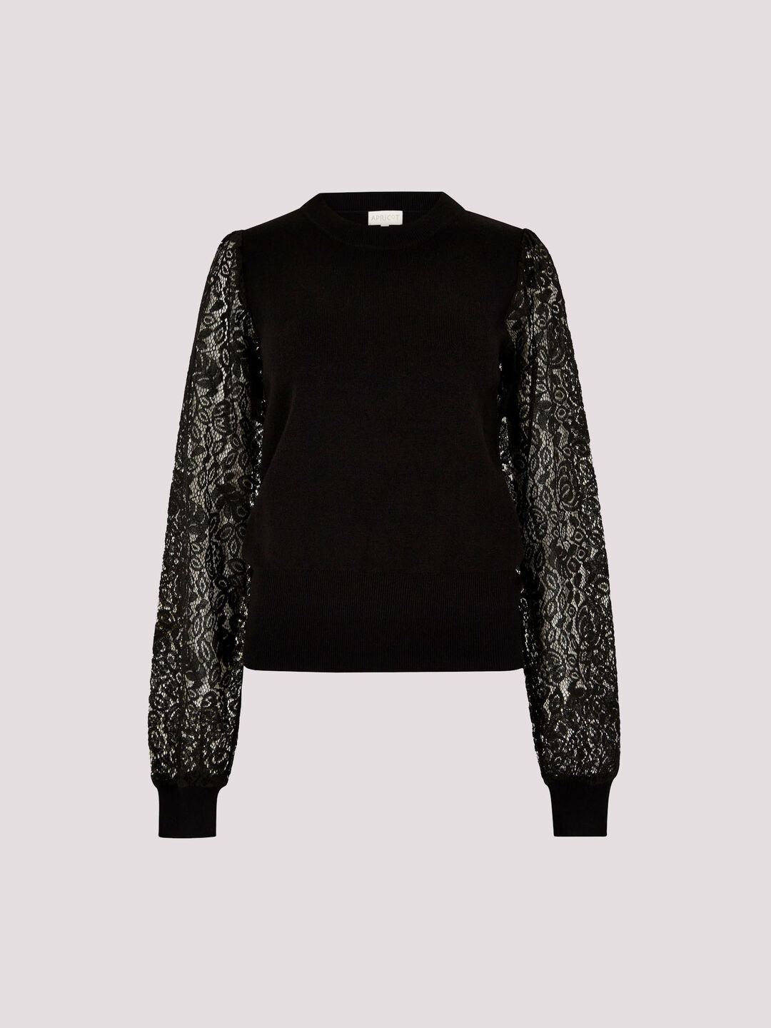 APRICOT BLACK LACE ARM CREW NECK SWEATER