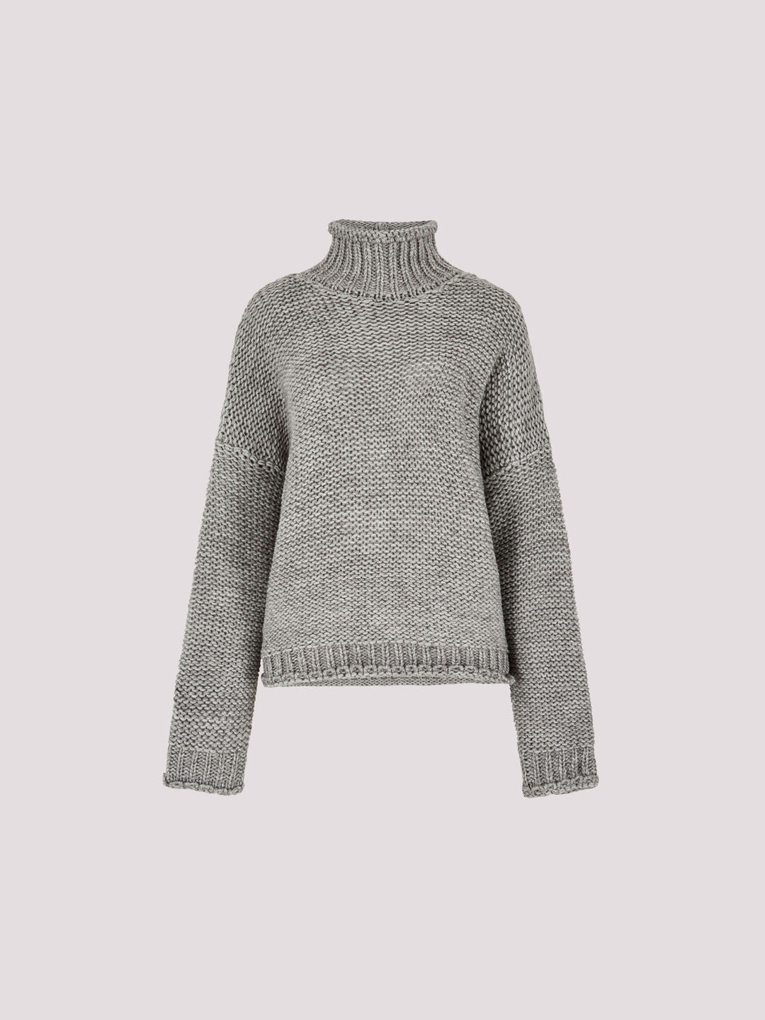 APRICOT OVERSIZED MOCK NECK CHUNKY SWEATER IN GREY