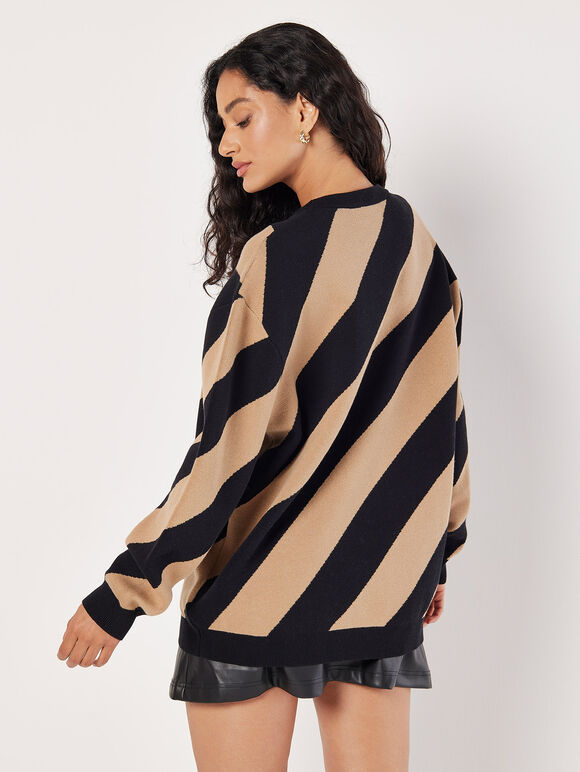 APRICOT DIAGONAL STRIPED OVERSIZED SWEATER IN BLACK AND TAN