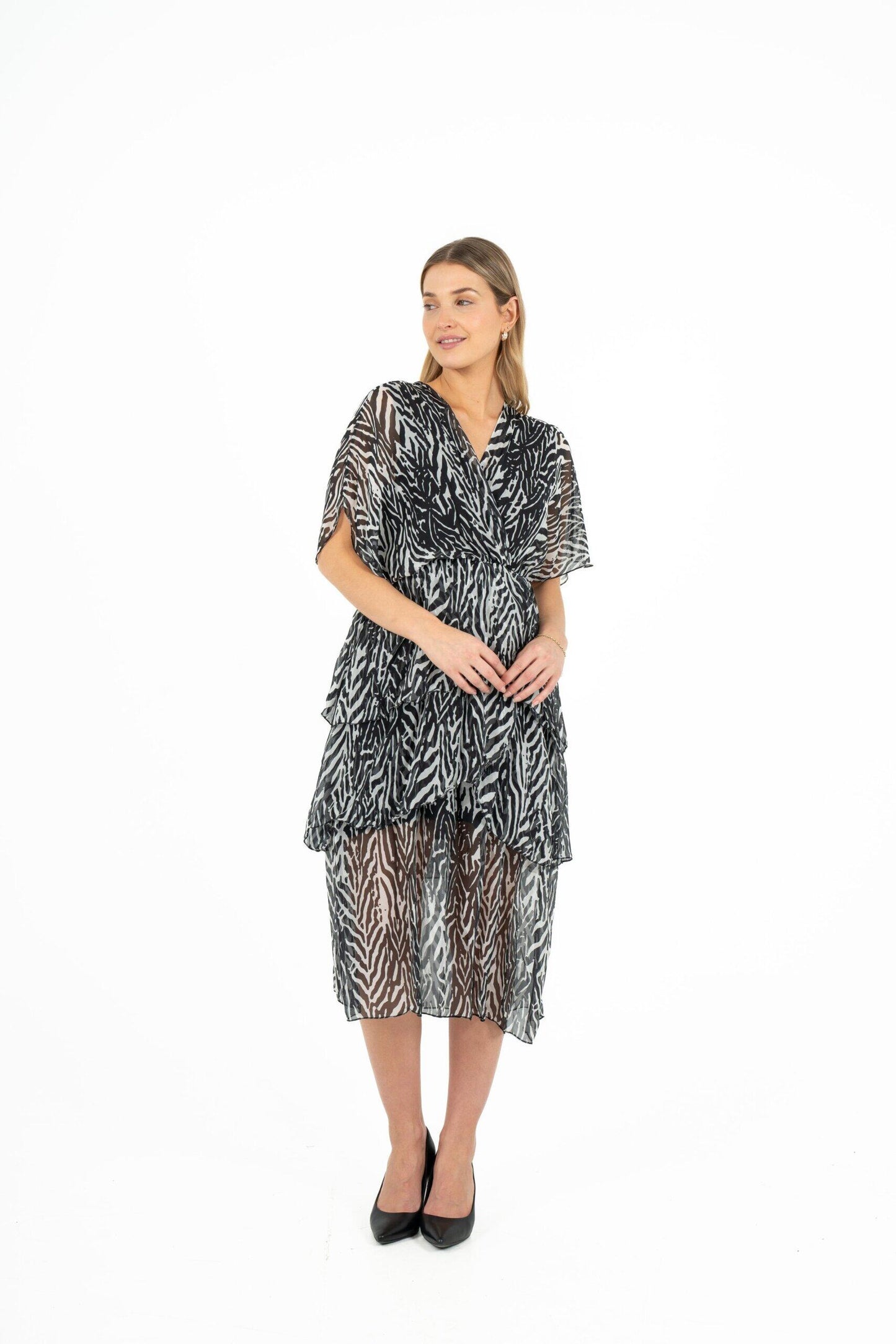 M MADE IN ITALY BLACK ZEBRA WOVEN DRESS