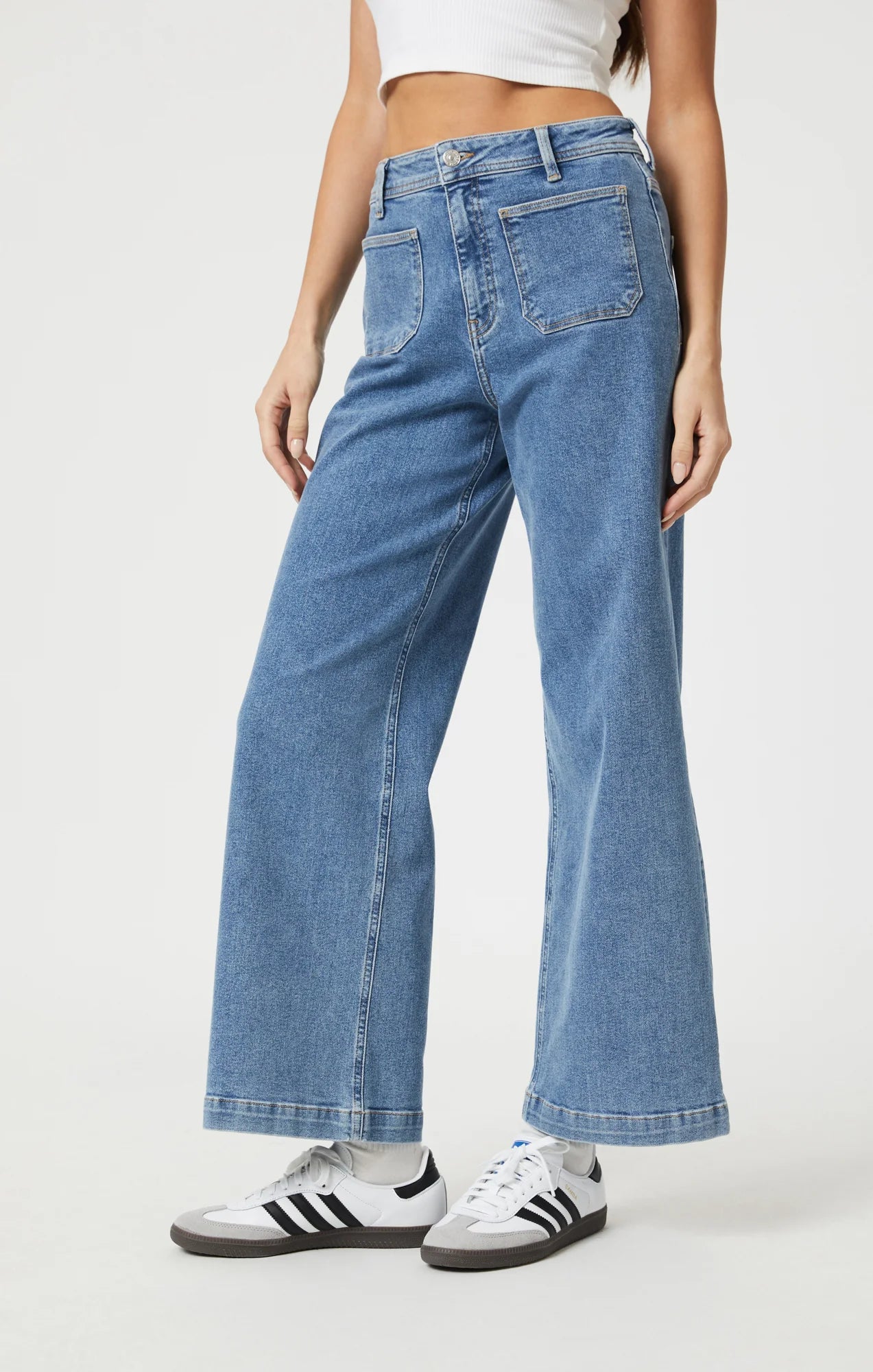 MAVI PALOMA MARINE WIDE LEG JEAN IN MID BRUSHED FLEX BLUE