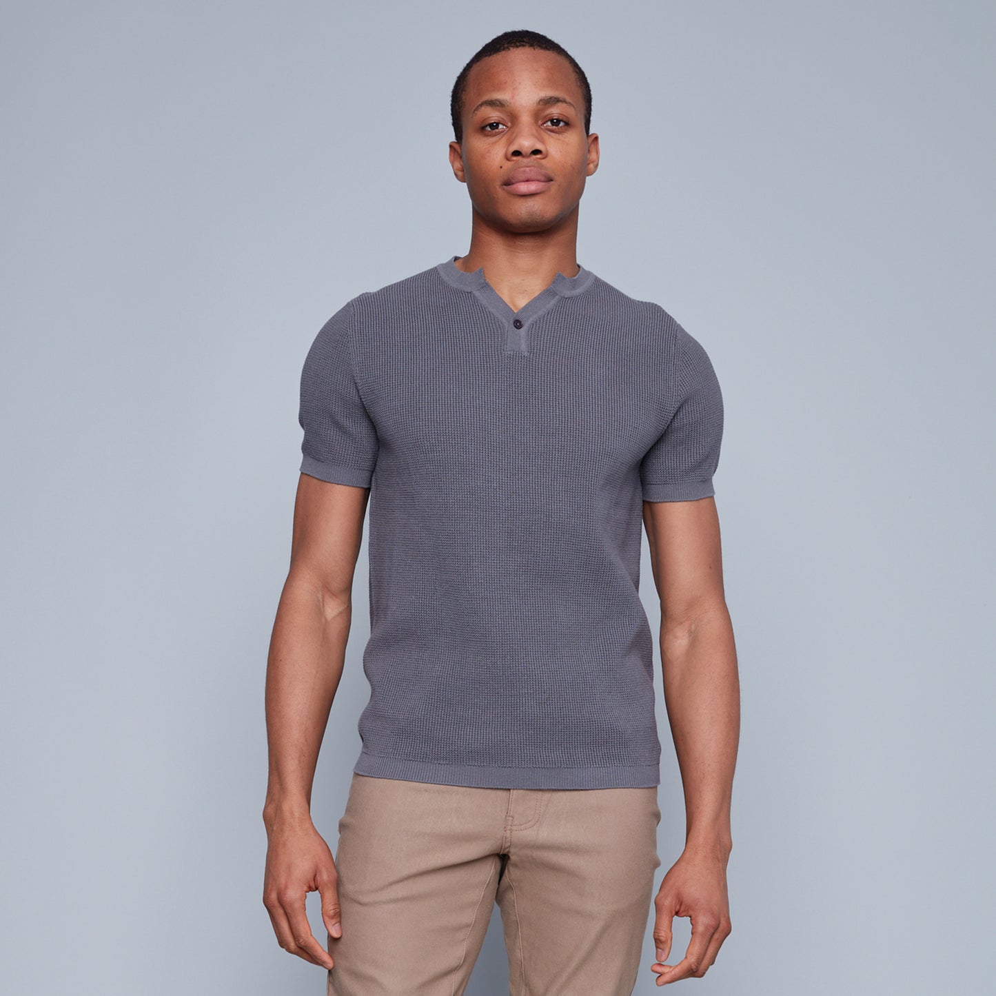 HEDGE KNIT HENLEY IN SMOKED PEARL