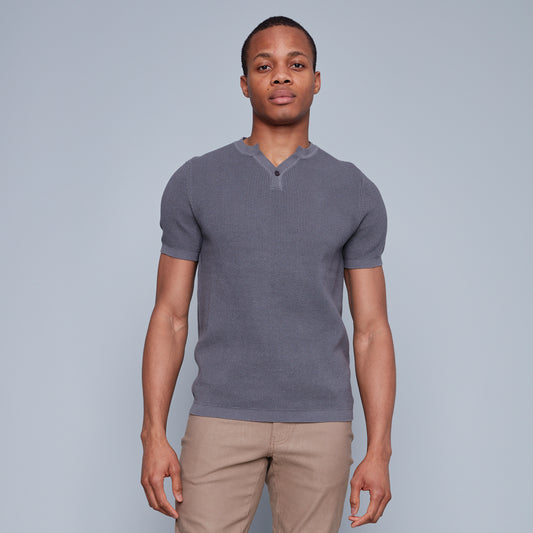 HEDGE KNIT HENLEY IN SMOKED PEARL