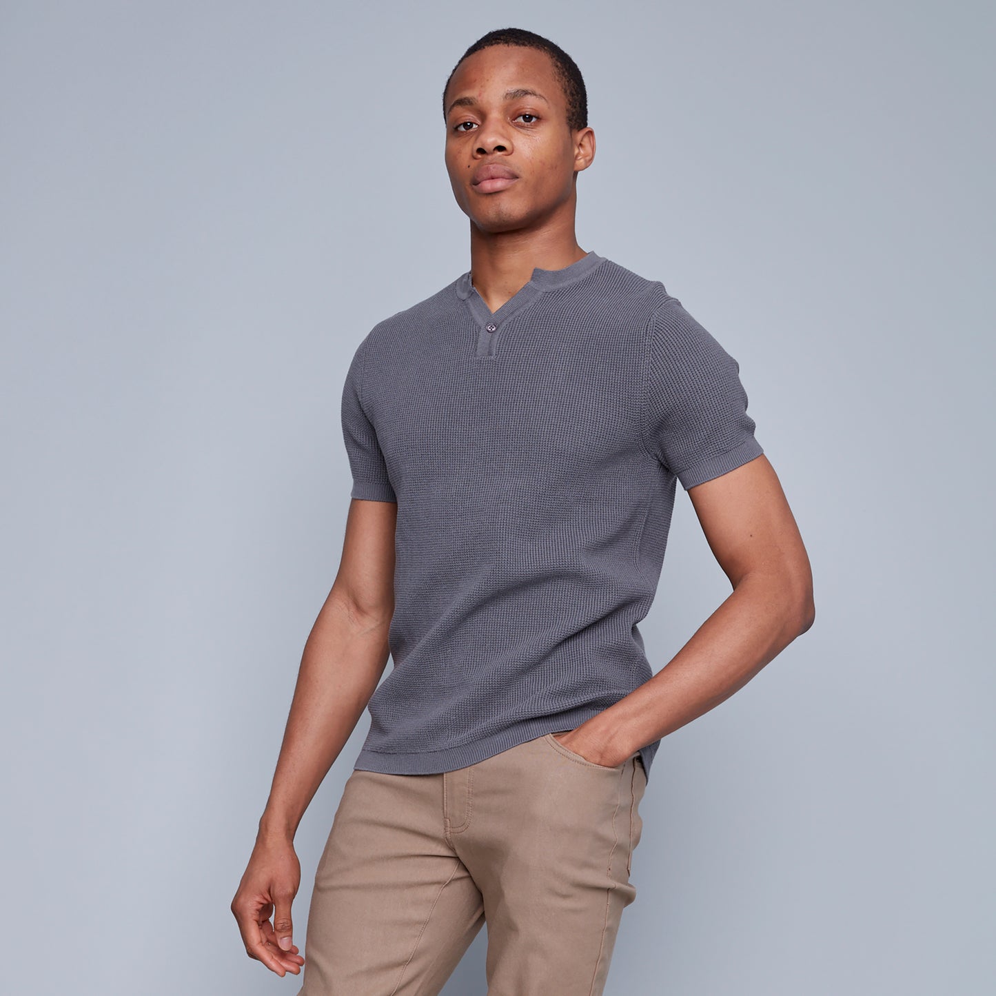 HEDGE KNIT HENLEY IN SMOKED PEARL