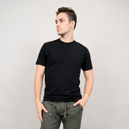 HEDGE MEN'S KNIT SHORT SLEEVED T-SHIRT IN BLACK