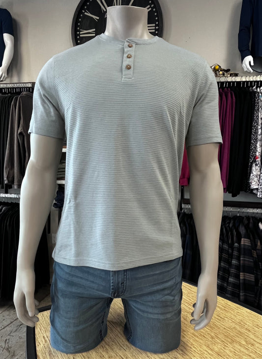 HEDGE MEN'S SHORT SLEEVE OTTOMAN RIBBED HENLEY IN LIGHT BLUE MELANGE