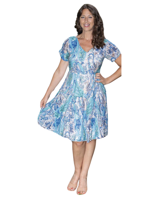 PAPA PAISLEY KNEE LENGTH DRESS IN TURQUOIS