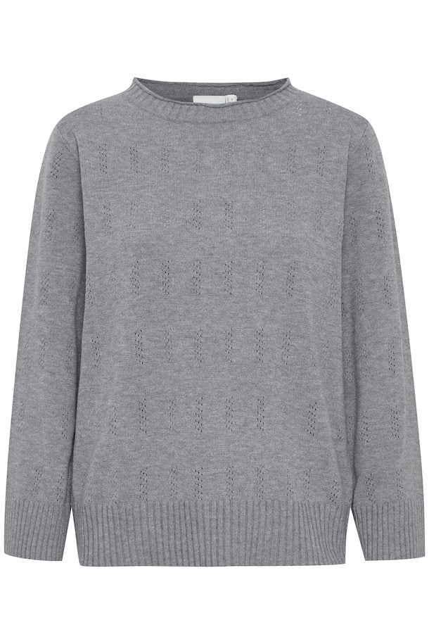 ICHI BEANCHE GREY MELANGE KNITTED PULLOVER