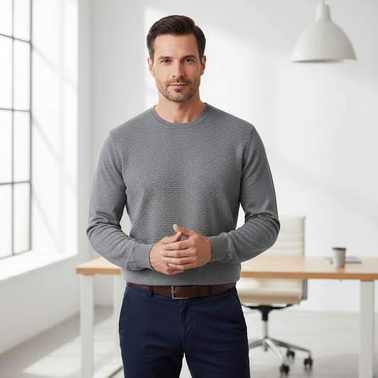 POINT ZERO MEN'S CASHMERE LIKE FINE GAUGE POLO SWEATER IN GREY MIX