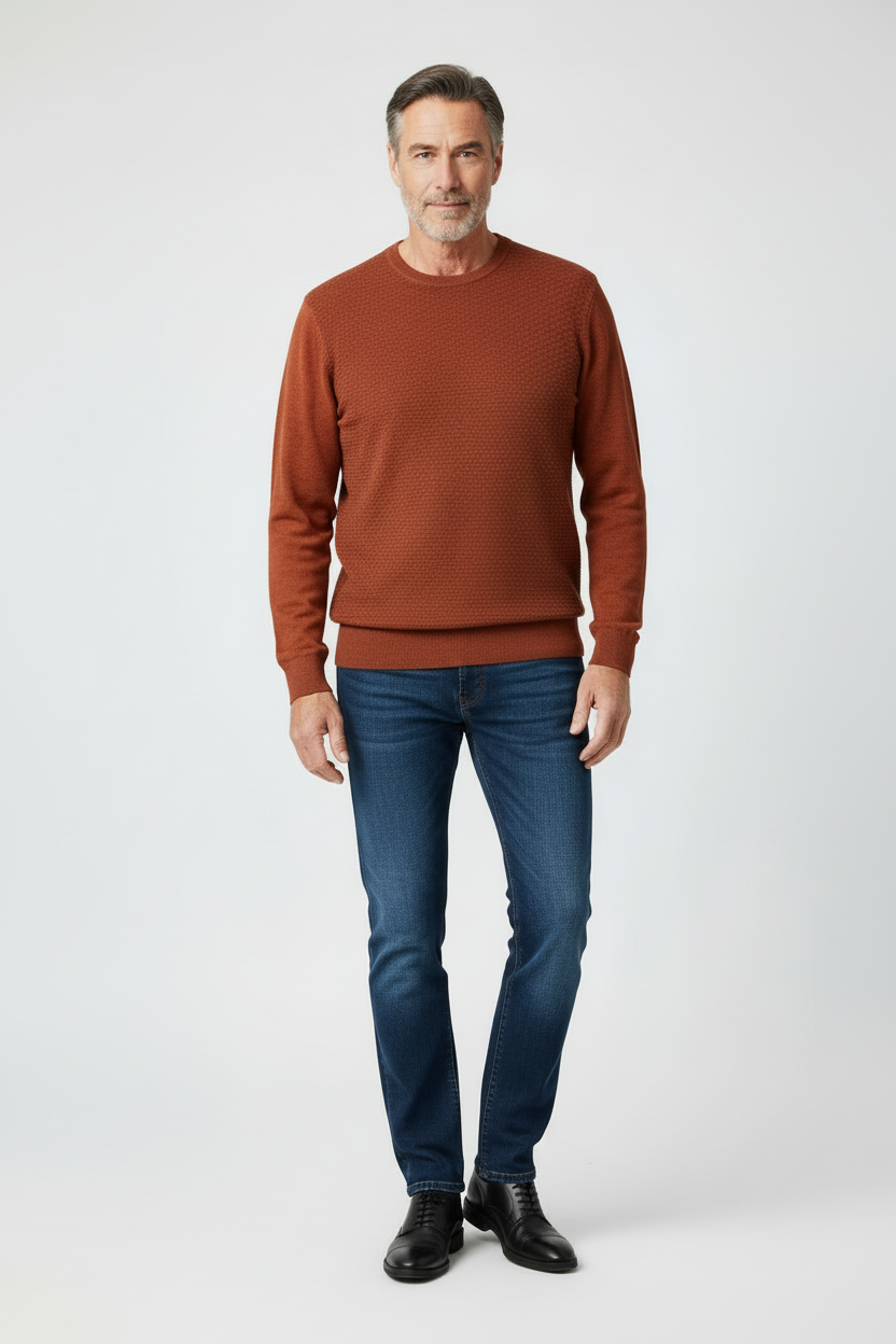 POINT ZERO MEN'S CASHMERE LIKE FINE GAUGE V-NECK POLO SWEATER IN PAPRIKA MIX