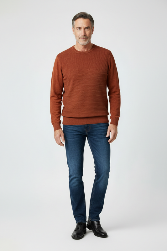 POINT ZERO MEN'S CASHMERE LIKE FINE GAUGE V-NECK POLO SWEATER IN PAPRIKA MIX