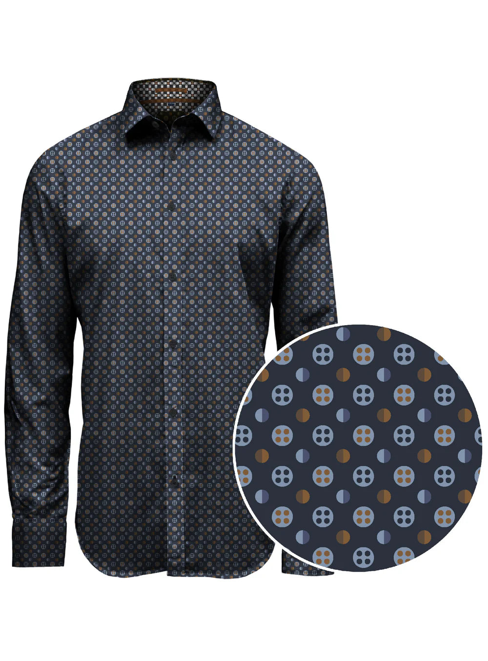 POINT ZERO NAVY FRANCOIS PRINT SHIRT WITH EASY STRETCH