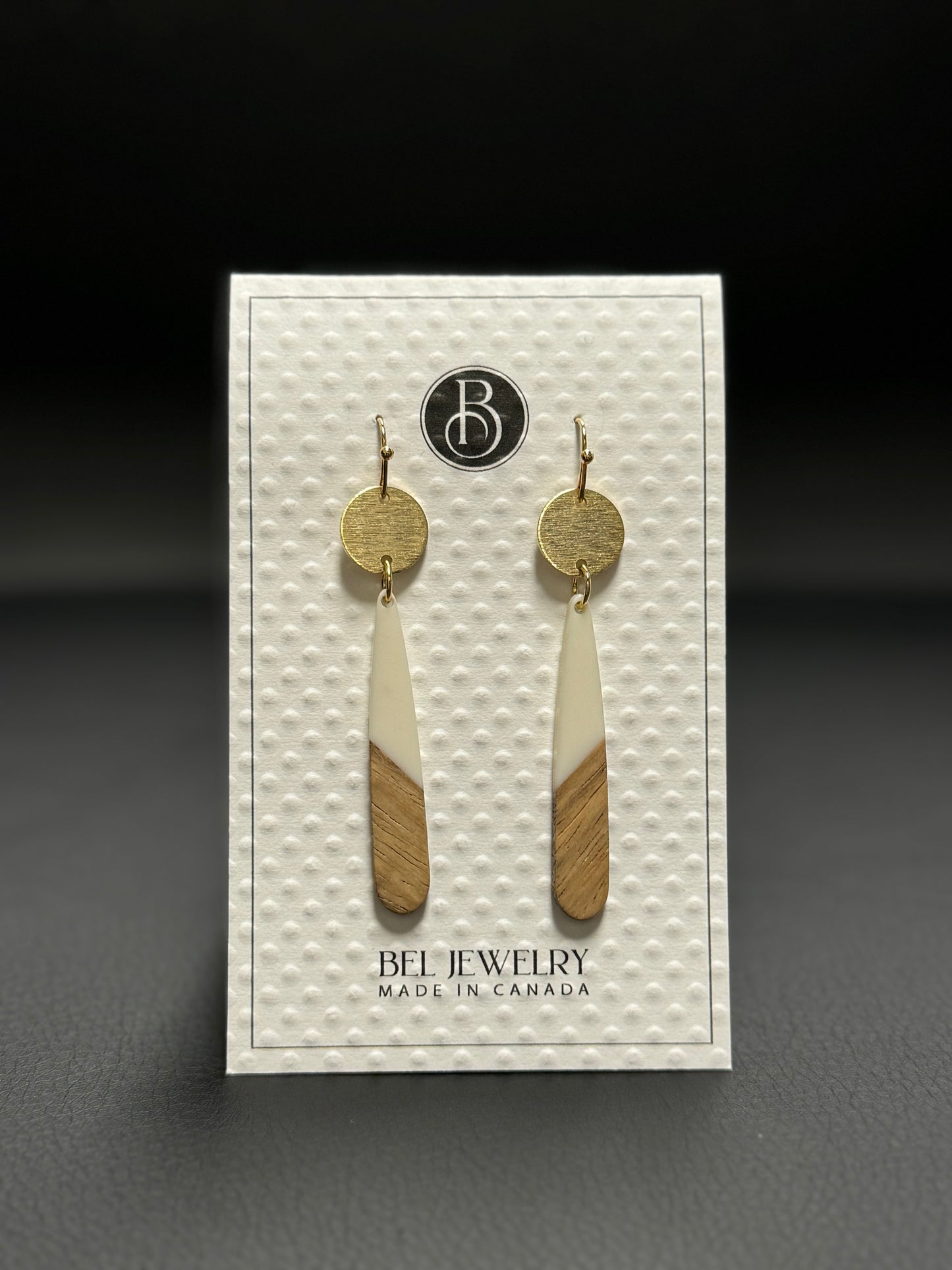 BEL JEWLERY WALNUT AND WHITE TEARDROP EARRINGS