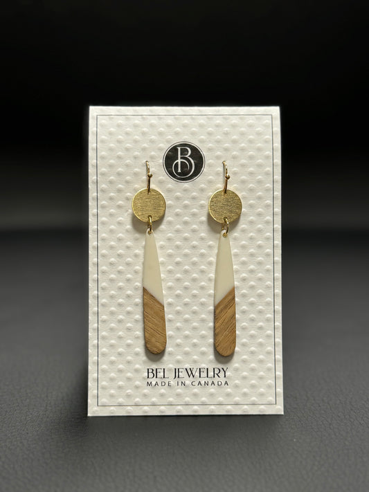 BEL JEWLERY WALNUT AND WHITE TEARDROP EARRINGS