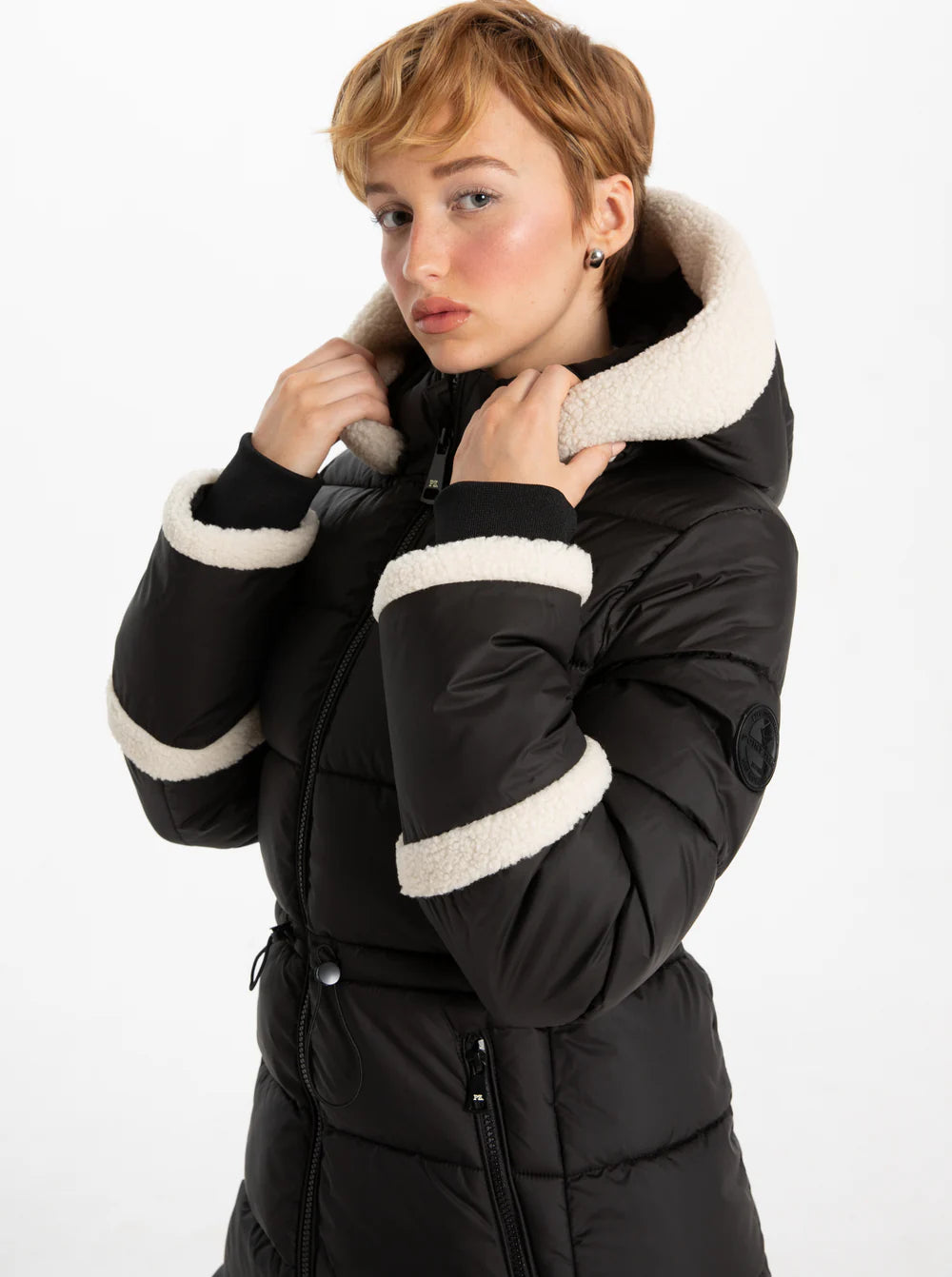 POINT ZERO BLACK OKSANNA LONG PARKA WITH SHERPA ACCENTS