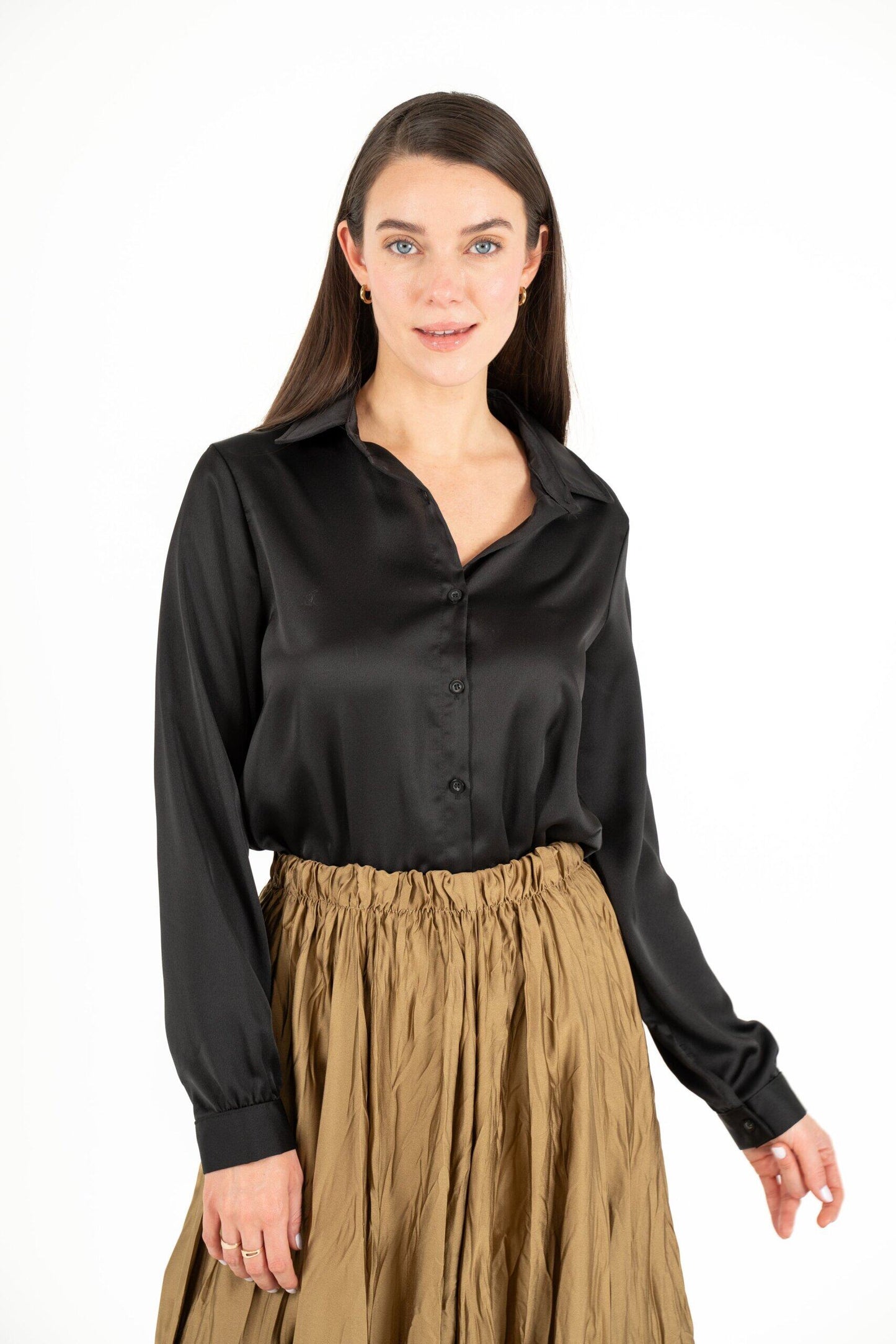 M MADE IN ITALY BLACK WOVEN BLOUSE