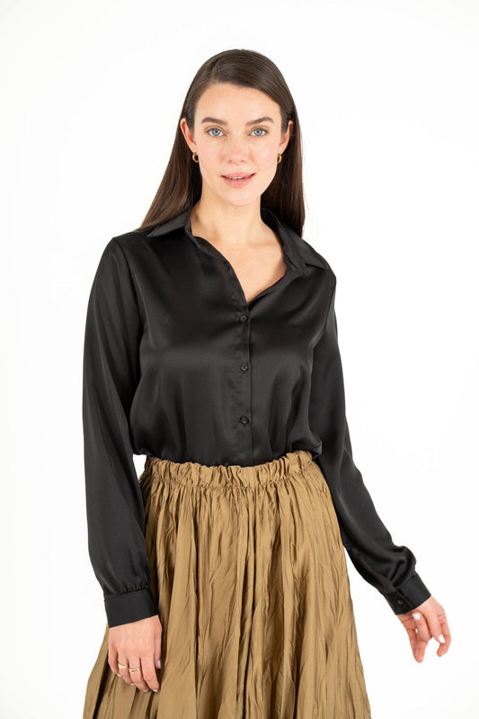 M MADE IN ITALY BLACK WOVEN BLOUSE