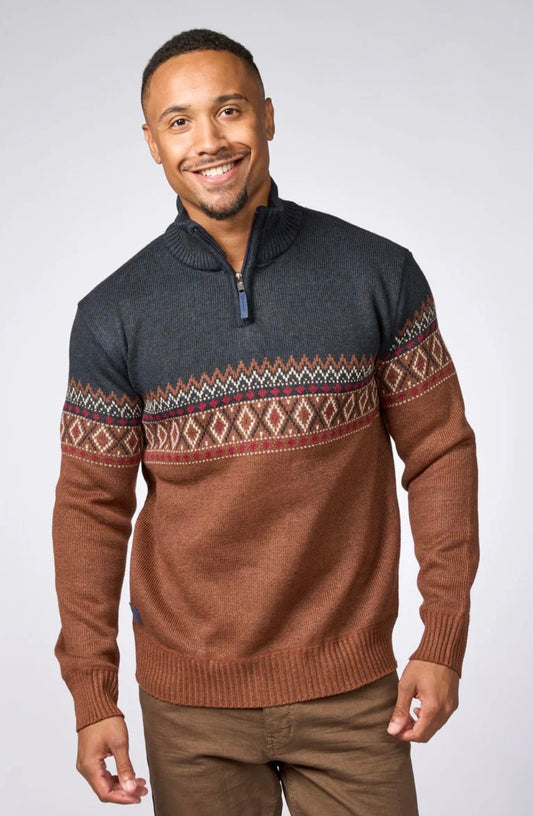 POINT ZERO MEN'S TEXTURED CHEST JACQUARD KNIT WITH INSIDE POLAR RUST