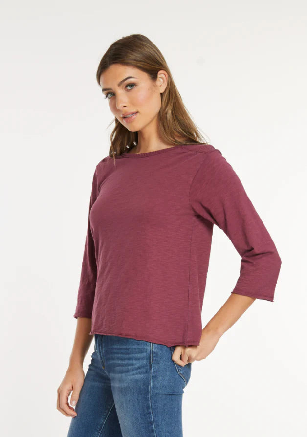 MODODOC 3/4 SLEEVE WAFFLE MIX OPEN CREW TEE IN ZINFANDEL