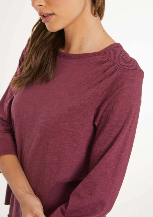 MODODOC 3/4 SLEEVE WAFFLE MIX OPEN CREW TEE IN ZINFANDEL