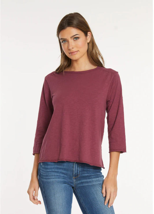 MODODOC 3/4 SLEEVE WAFFLE MIX OPEN CREW TEE IN ZINFANDEL