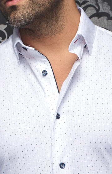 AU NOIR ALEXANDER 360° STRETCH LONG SLEEVE DRESS SHIRT IN WHITE BLUE