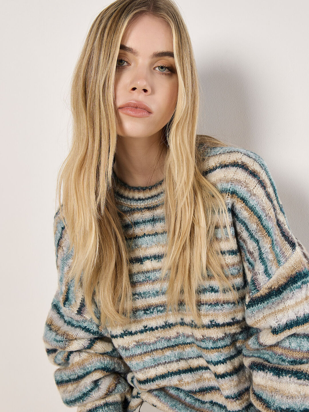 APRICOT MULTICOLOURED STRIPE ARAN SWEATER