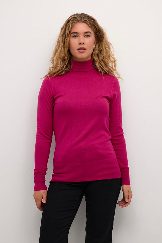 KAFFE LONG SLEEVE TURTLE NECK IN FUCHSIA RED