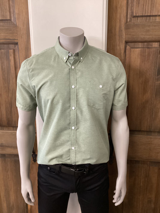 POINT ZERO MENS MINIMAL PRINT SEMI FIT SHIRT IN BASIL MELANGE