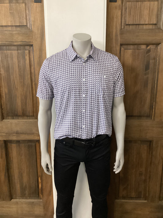POINT ZERO MENS TRAVELER SHORT SLEEVE GEOMETRICAL PRINT IN CHROME