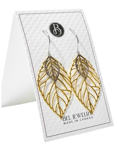 BEL JEWLERY MIX METALS FEATHER STATEMENT EARRINGS