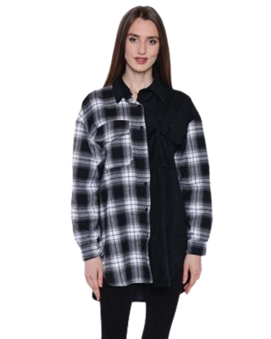 SORELLA BLACK & WHITE CHECKERED SHIRT WITH CORD ACCENT