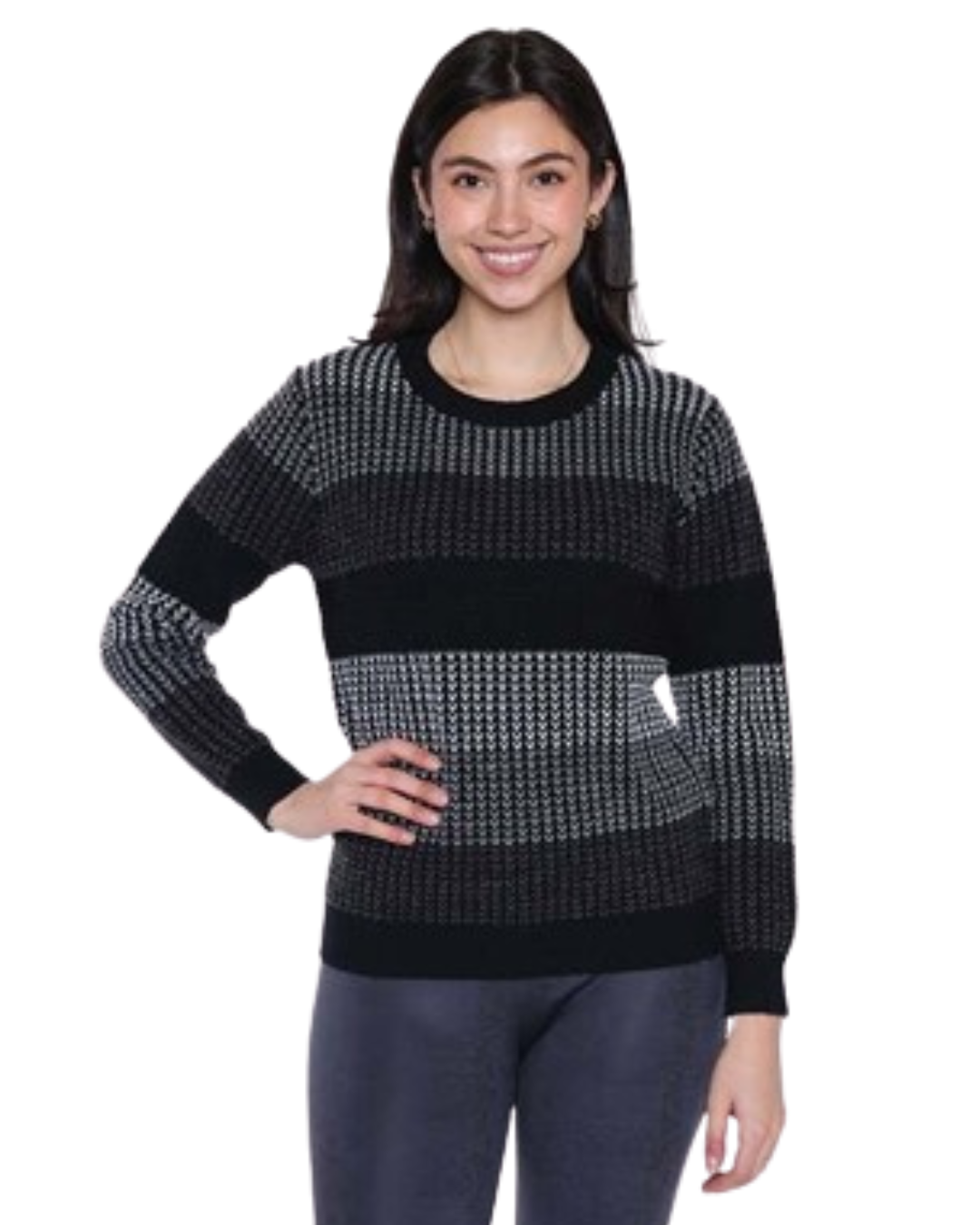 PAPA FASHIONS BLACK & GREY STRIPED SWEATER