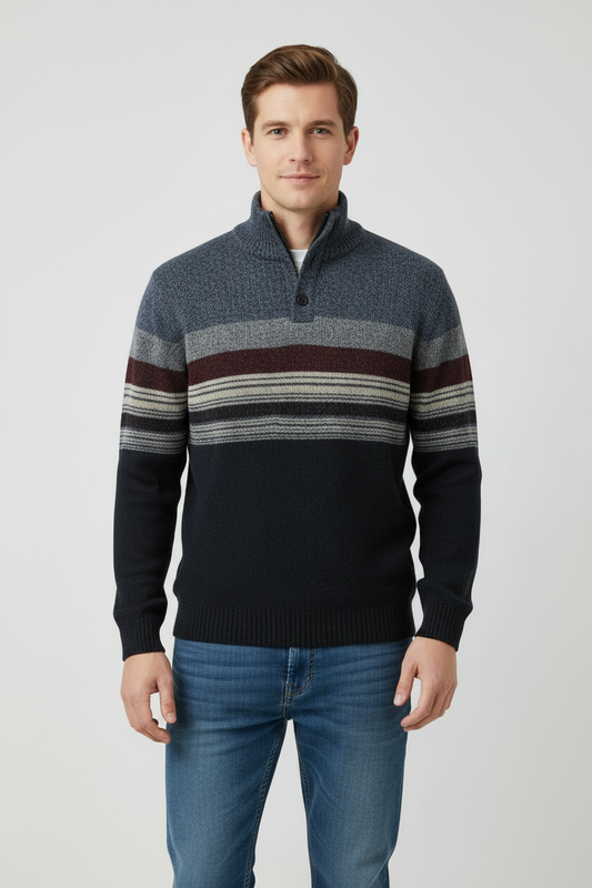 POINT ZERO NAVY LINED SWEATER WITH BUTTON COLLAR