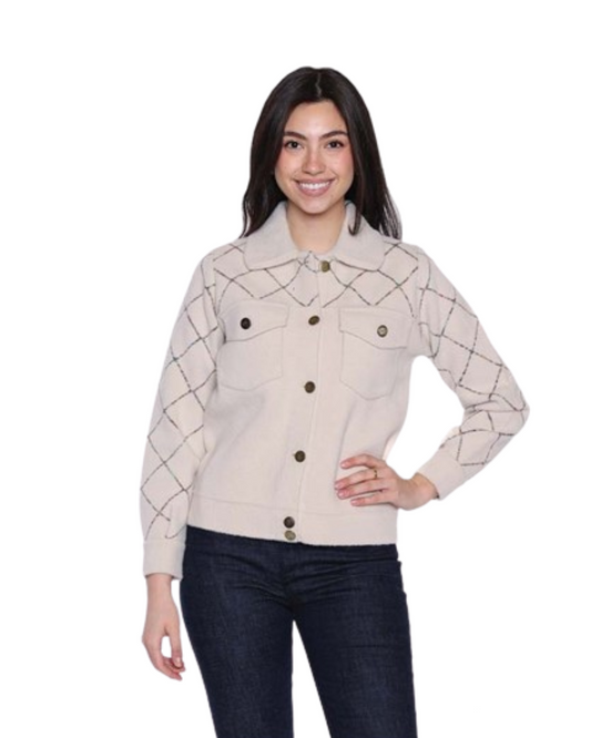 PAPA FASHIONS BEIGE DIAMOND PATTERN JACKET