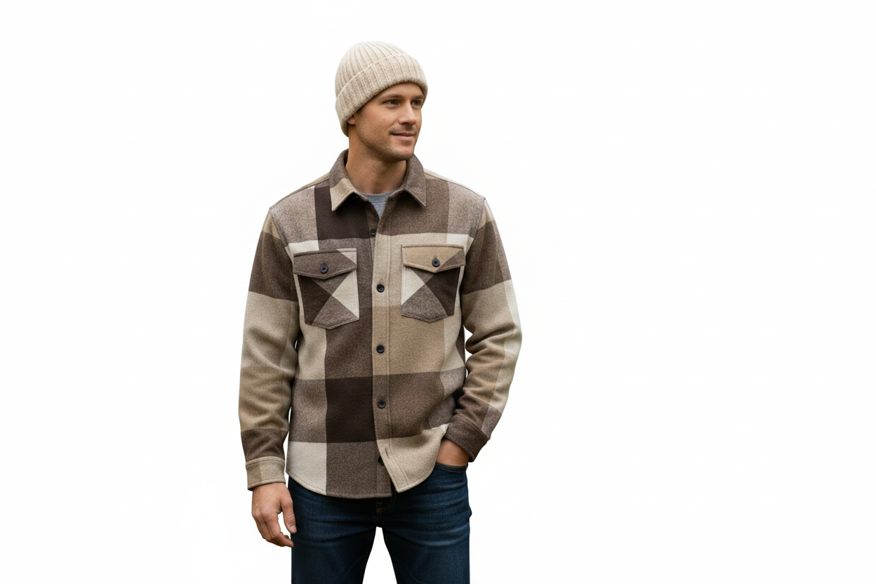 POINT ZERO MEN'S CHROME CHECKERED CASHEW LINED OVERSHIRT