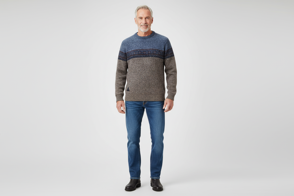 POINT ZERO MEN'S BLUE/BROWN BONDED SWEATER - CREW NECK