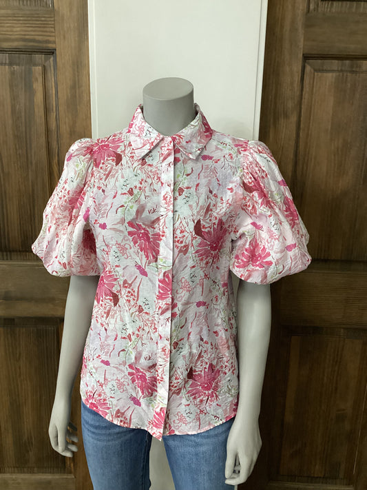 PAPILLON COLLARED BALLOON SLEEVE BLOUSE IN DITSY FLORAL