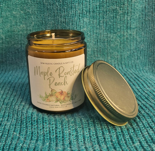 SEW RUSTIC MAPLE ROASTED PEACH HAND POURED NATURAL SOY CANDLE 8oz