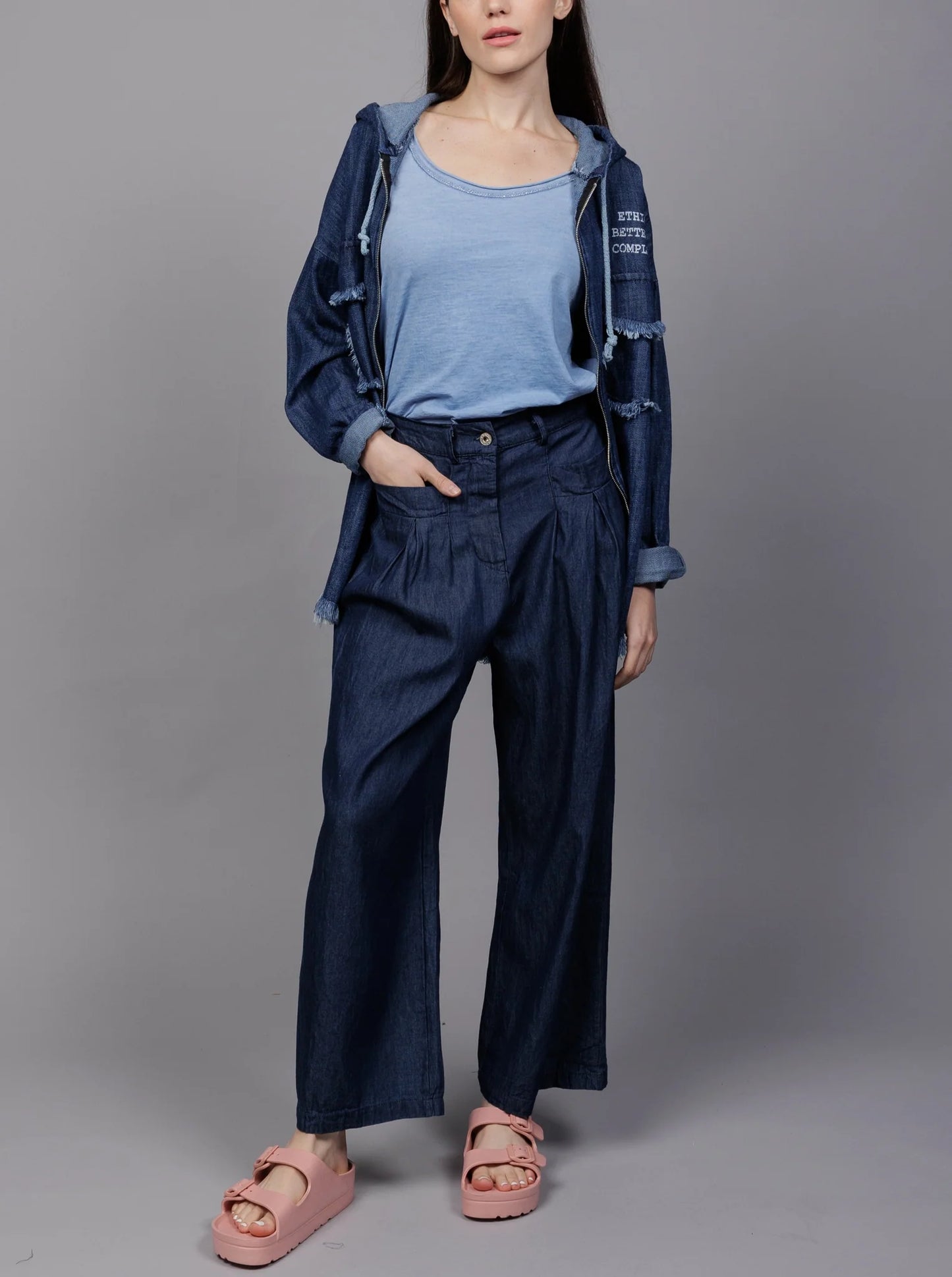 ELISSIA COTTON WIDE LEG PANTS IN JEAN