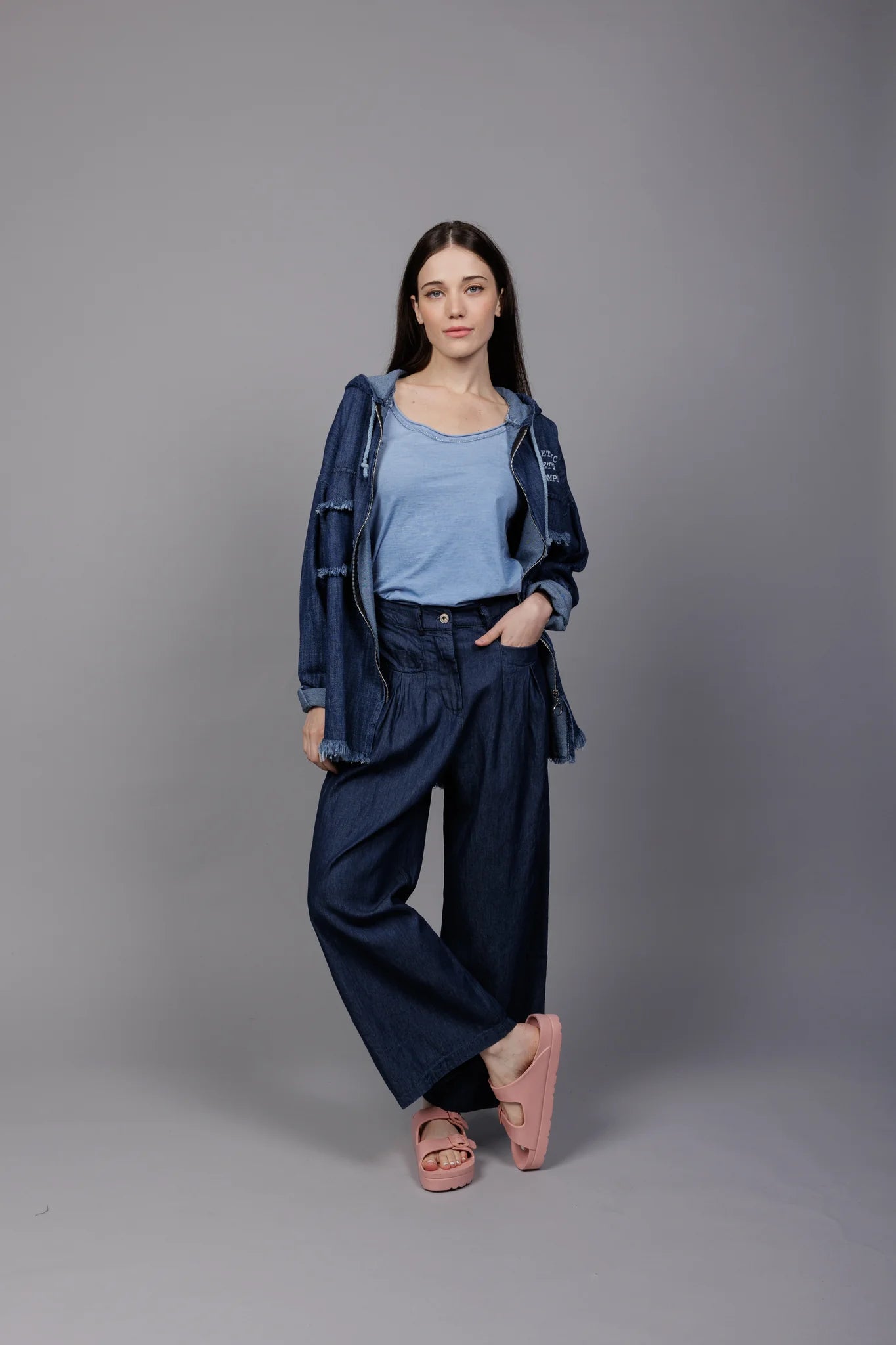 ELISSIA COTTON WIDE LEG PANTS IN JEAN