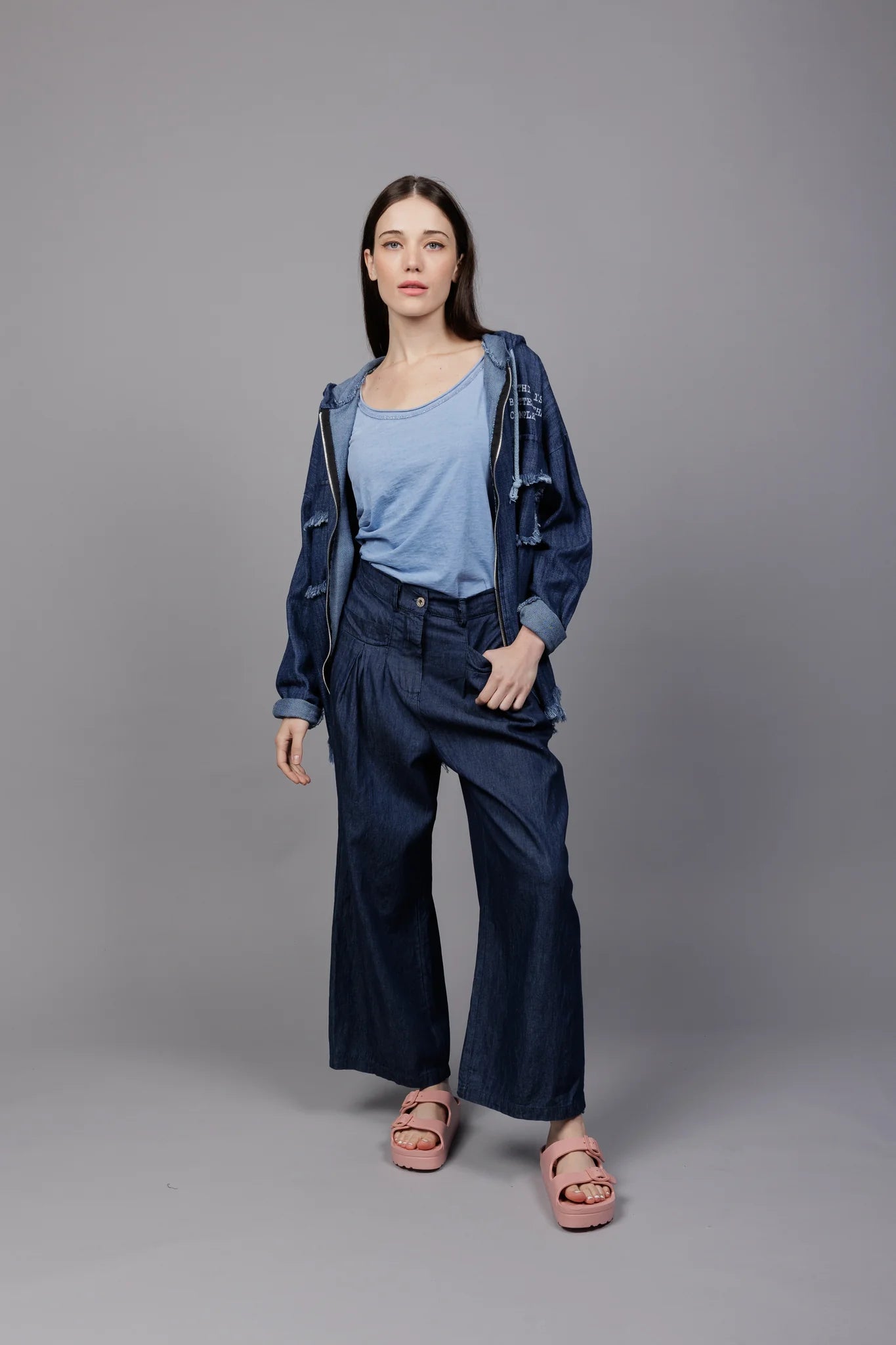 ELISSIA COTTON WIDE LEG PANTS IN JEAN